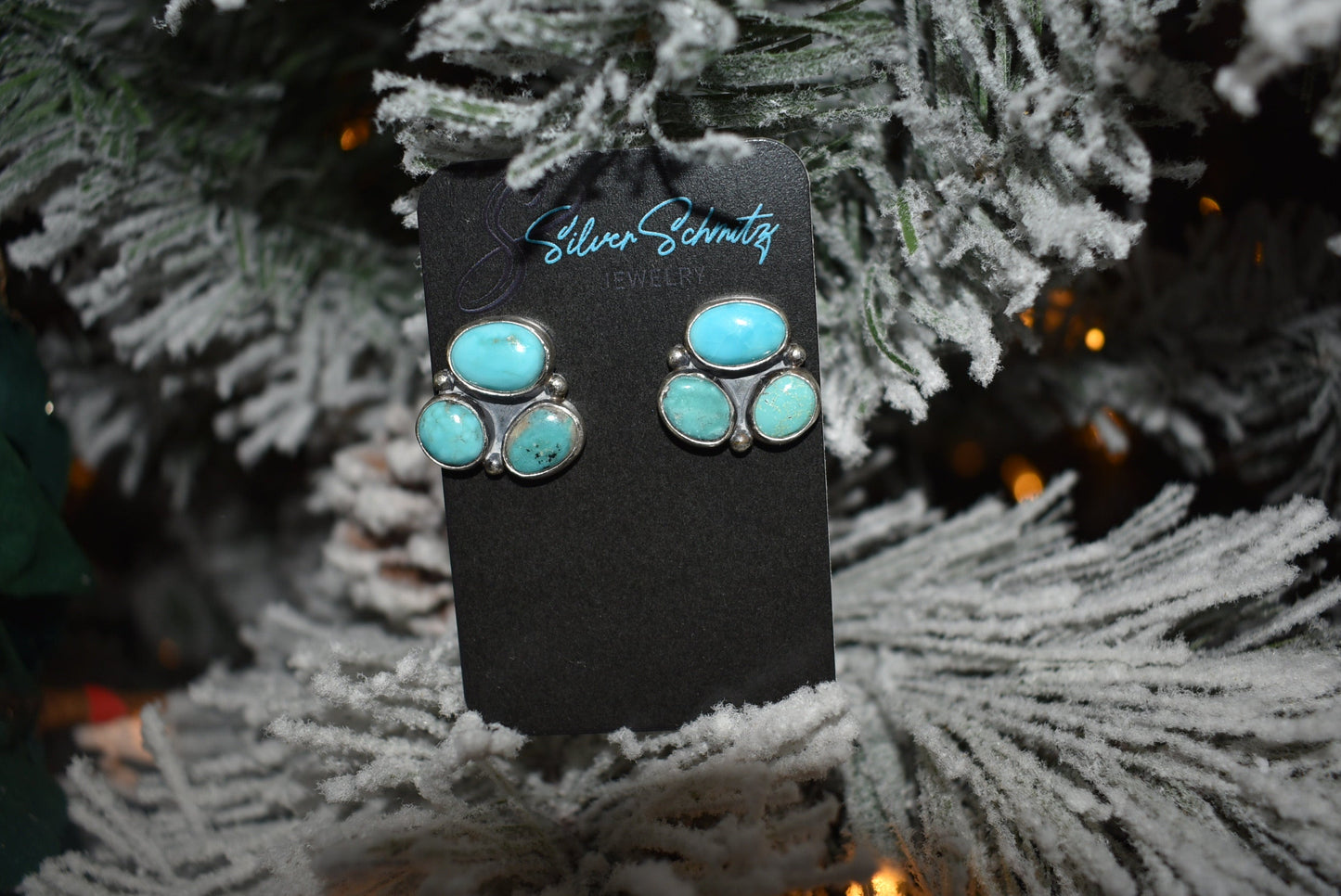 3 Stone Sterling Cluster Earrings