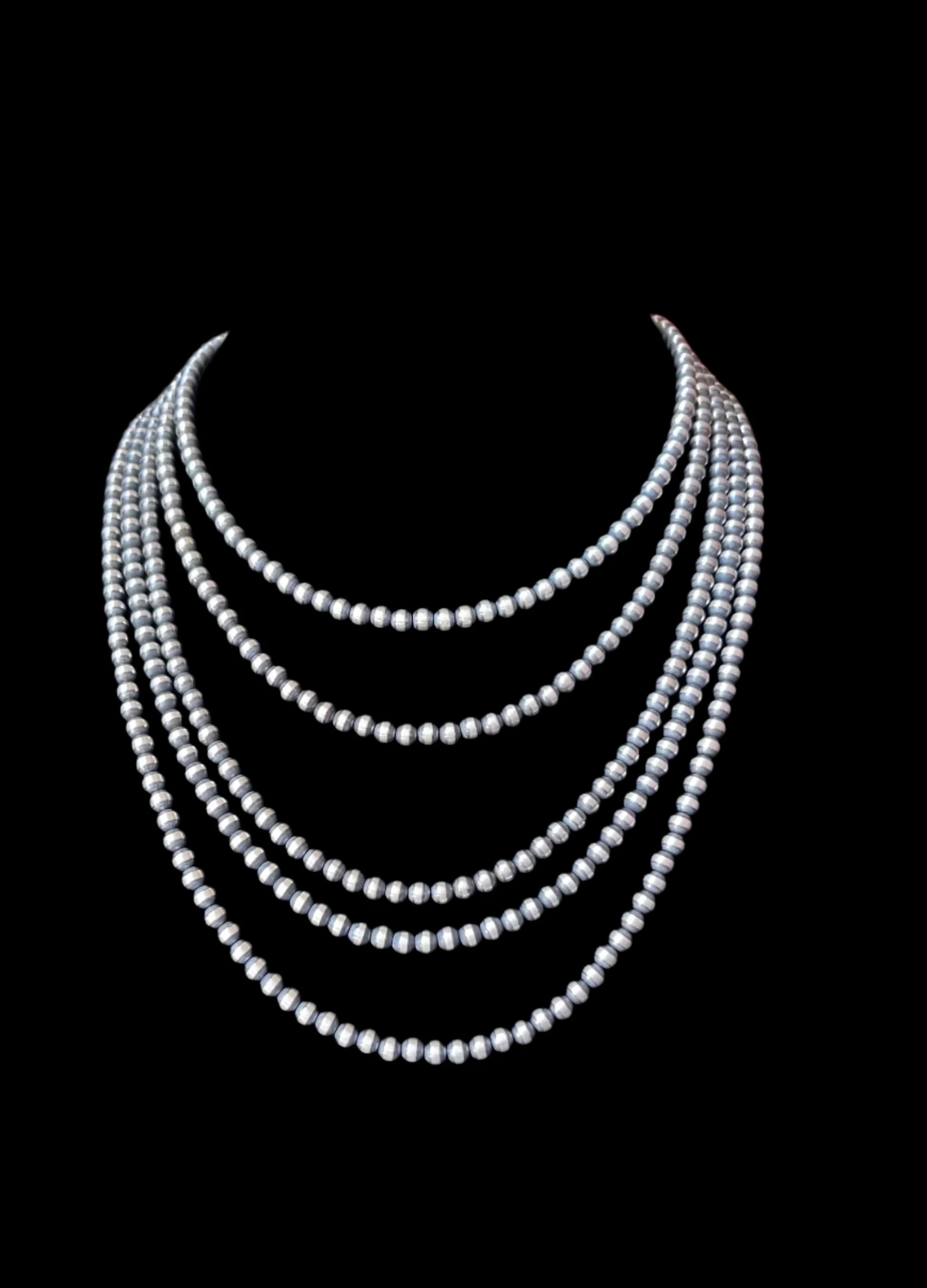 Sterling Silver 5mm Genuine Navajo Pearl Hand top Strung Necklace 22”