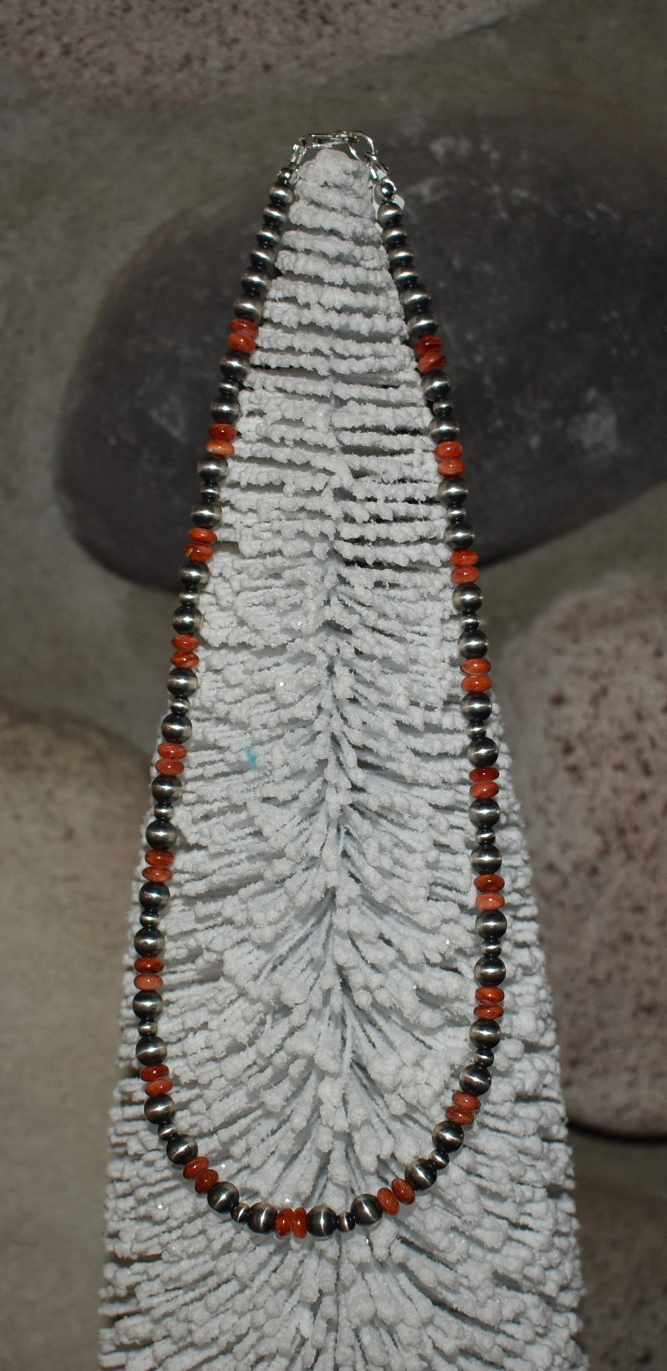 Navajo Pearls with Orange Spiny 18”