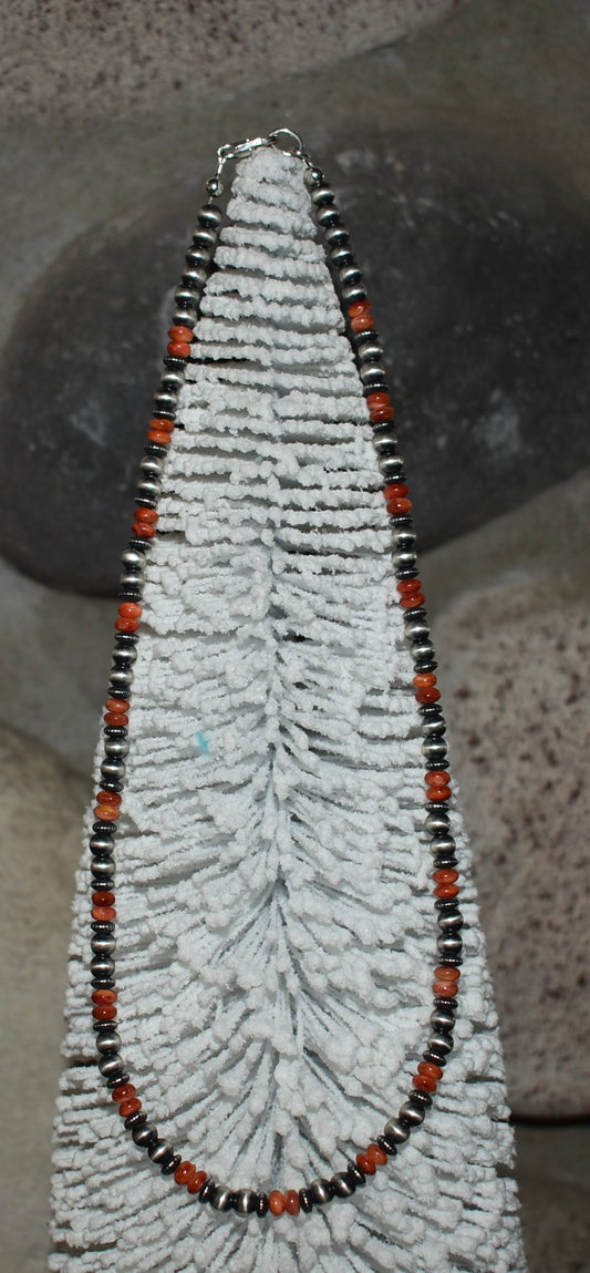 Navajo Pearls with Orange Spiny 18”