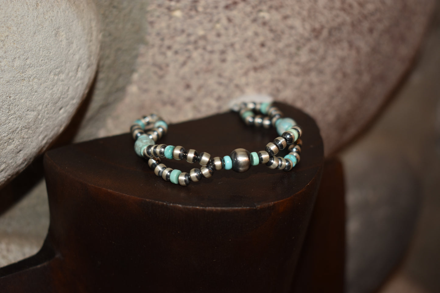 Turquoise Double Strand Navajo Pearl Bracelet
